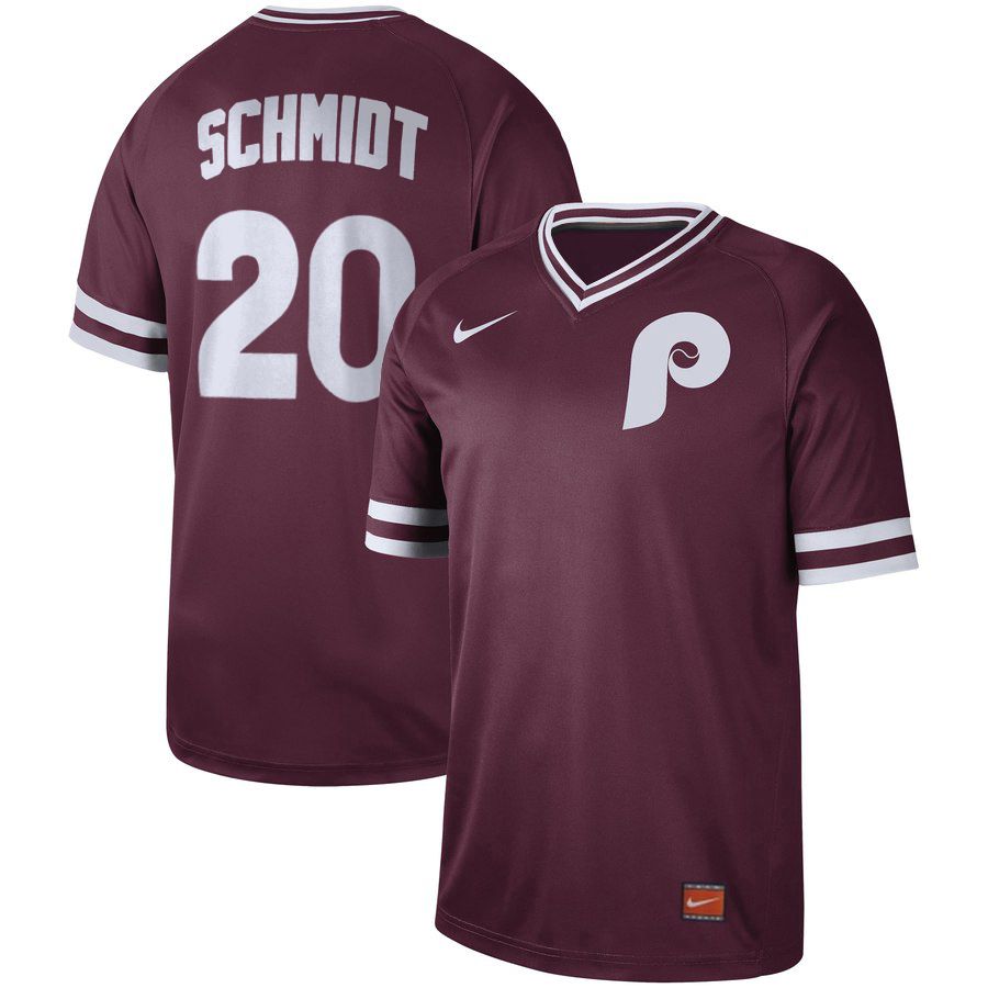 Men Philadelphia Phillies #20 Schmidt Red Nike Cooperstown Collection Legend V-Neck MLB Jersey->philadelphia phillies->MLB Jersey